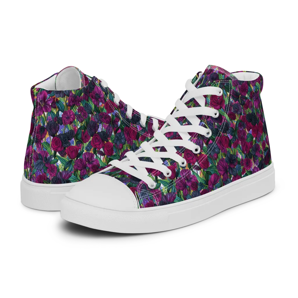 Midnight Floralia on Women's High Top Canvas Shoes — Left