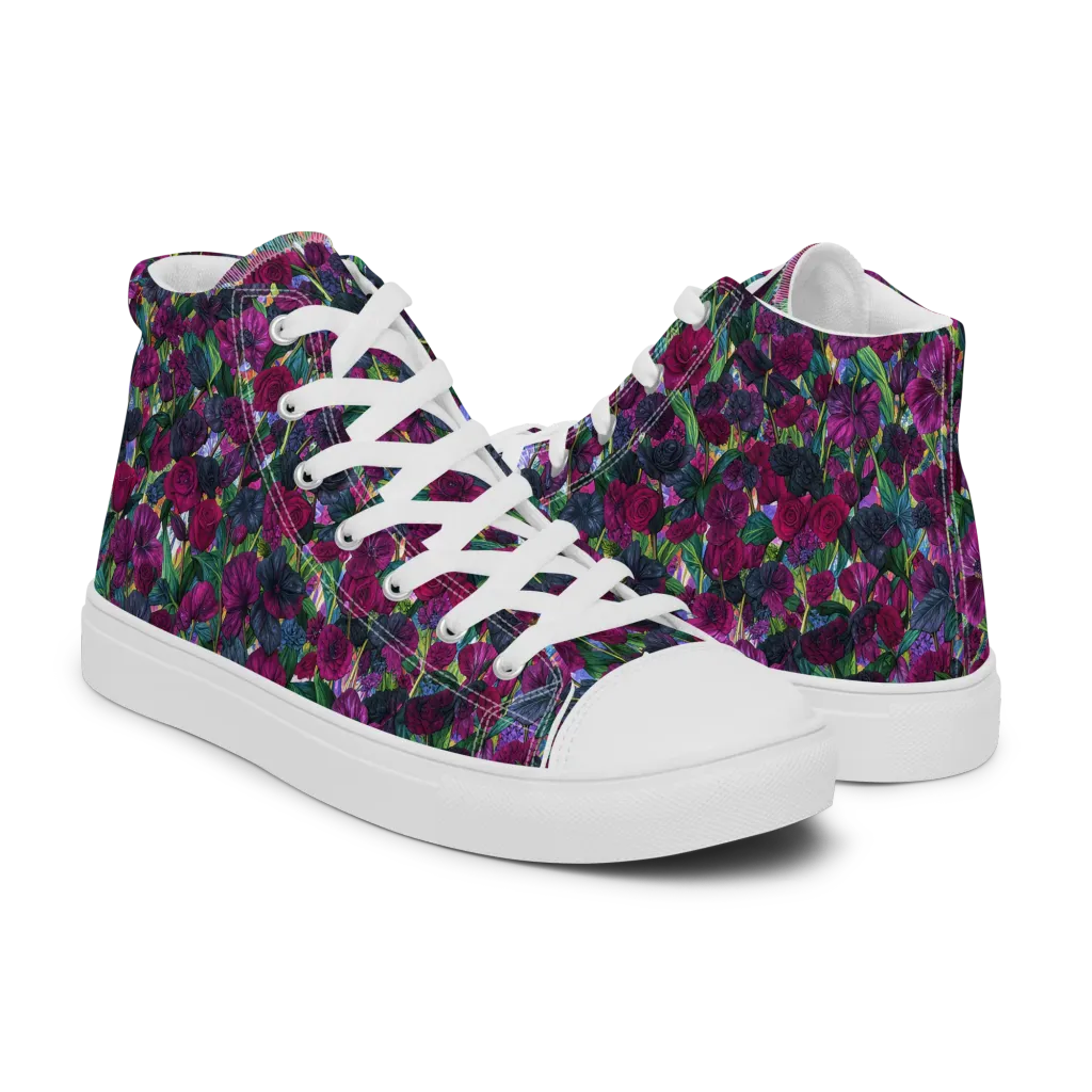 Midnight Floralia on Women's High Top Canvas Shoes — Right