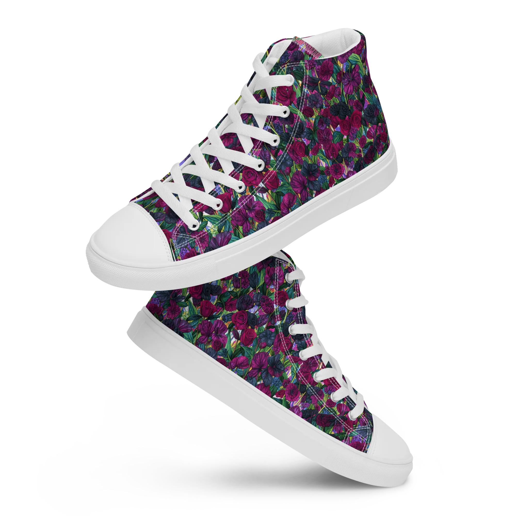 Midnight Floralia on Women's High Top Canvas Shoes — Front