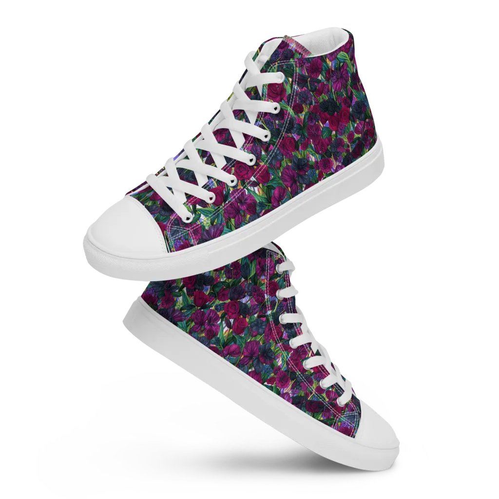 Midnight Floralia on Women's High Top Canvas Shoes — Front