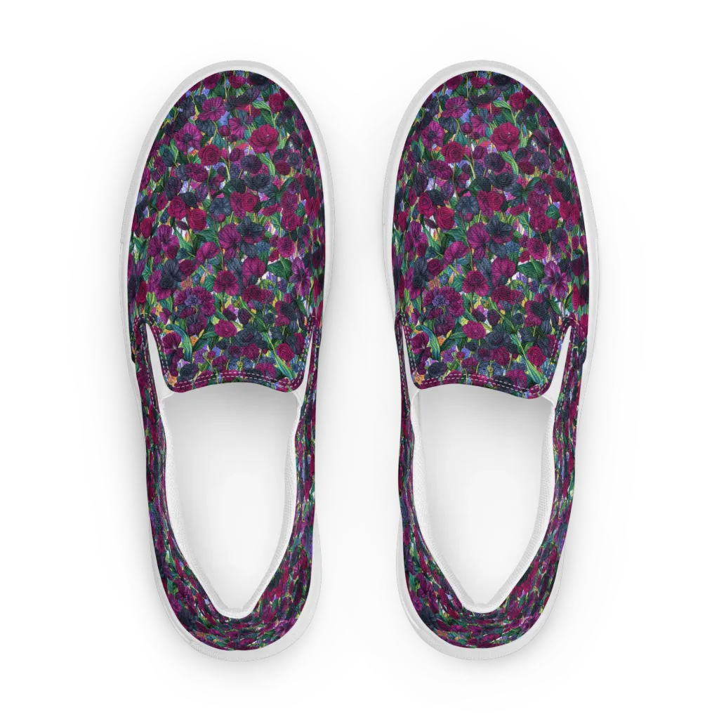 Midnight Floralia on Men's Slip-On Canvas Shoes — Front