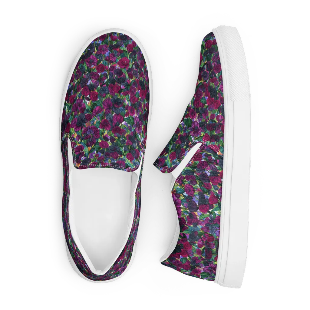 Midnight Floralia on Men's Slip-On Canvas Shoes — Front