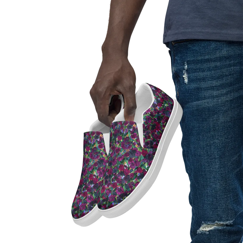 Midnight Floralia on Men's Slip-On Canvas Shoes — Left Front