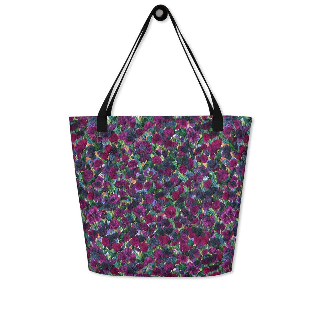 Midnight Floralia on Large Tote Bag W/ Pocket — Front