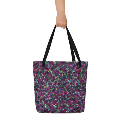 Midnight Floralia on a Large Tote Bag W/ Pocket