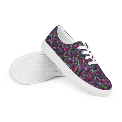 Midnight Floralia on a Men's Lace-Up Canvas Shoes