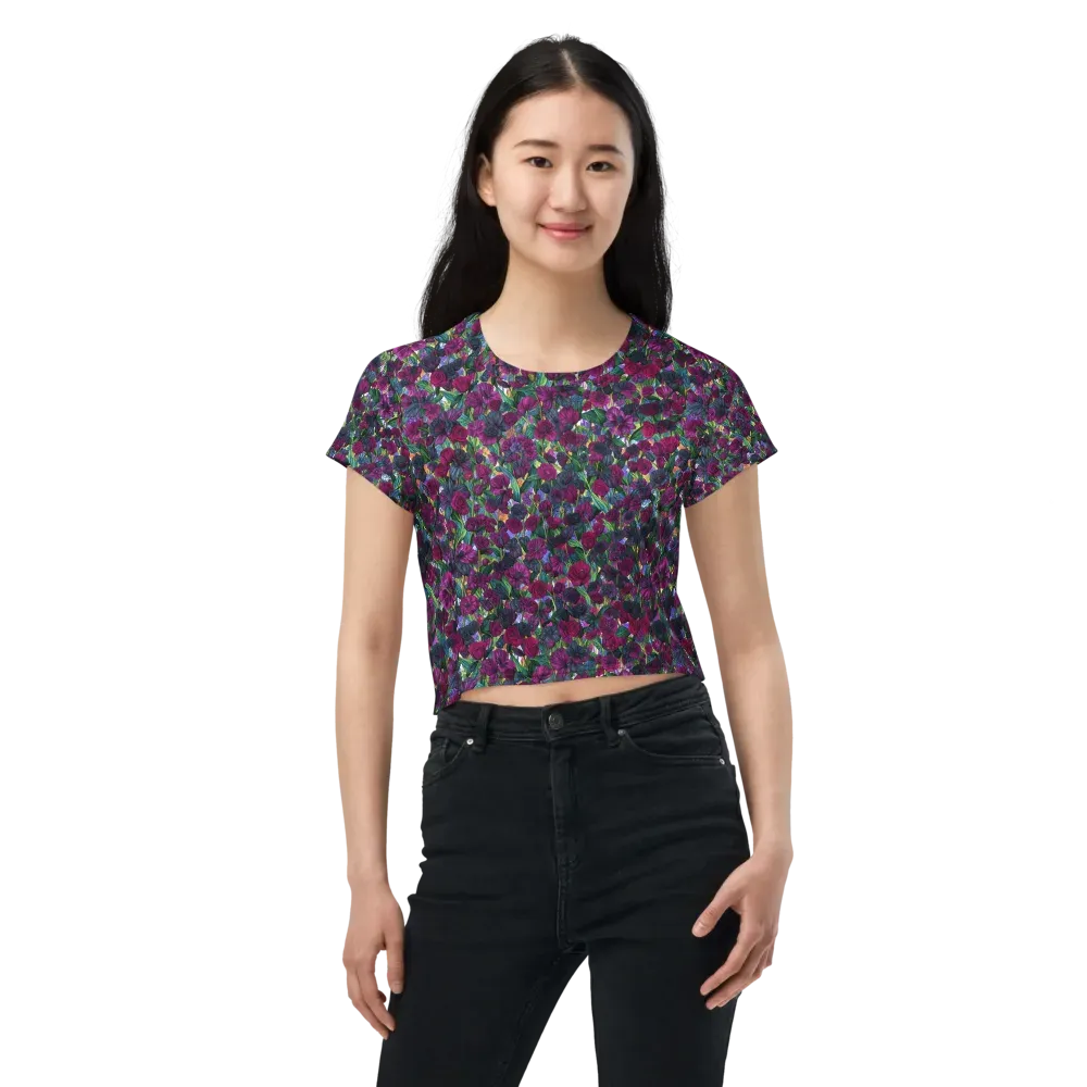 Midnight Floralia on Crop Tee — Front
