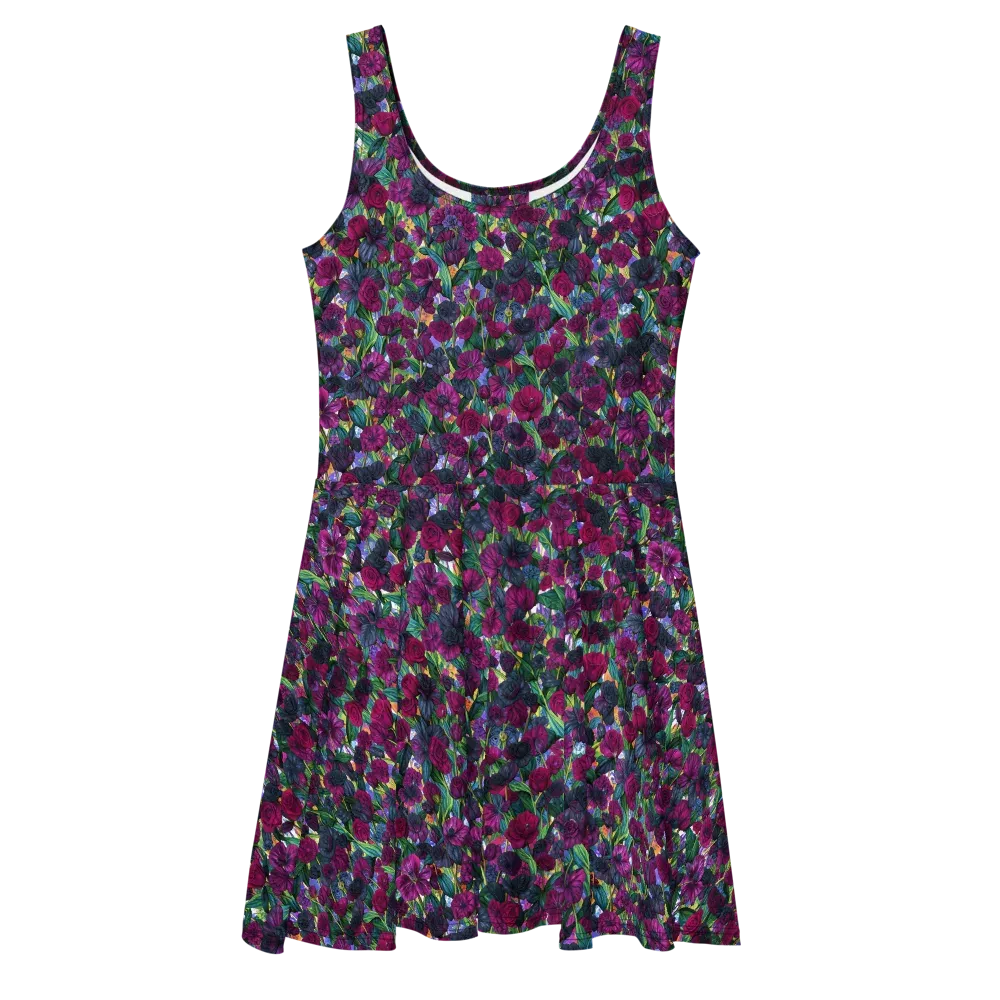 Midnight Floralia on Skater Dress — Front