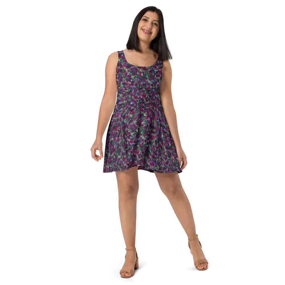 Midnight Floralia on Skater Dress — Front