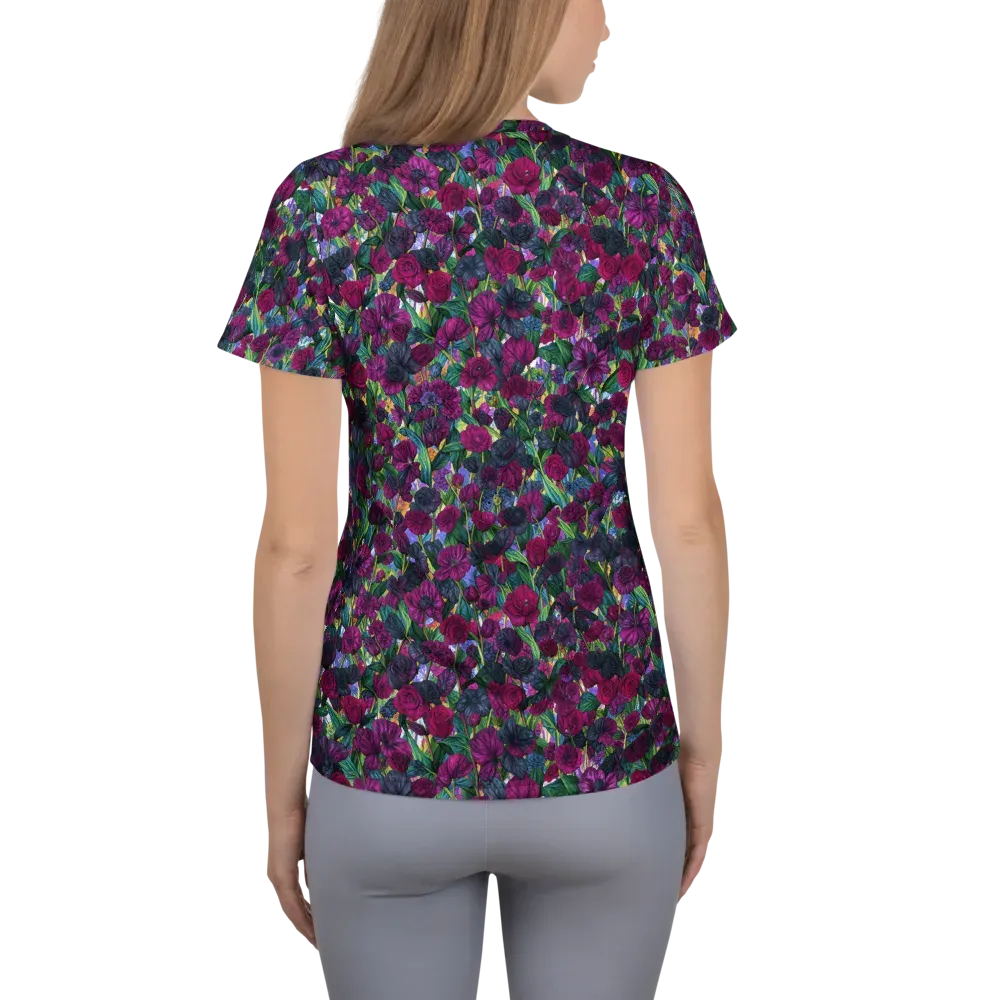Midnight Floralia on Women's Athletic T-Shirt — Back