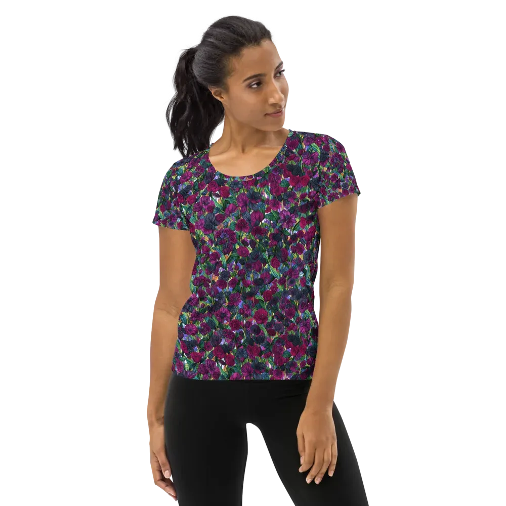 Midnight Floralia on Women's Athletic T-Shirt — Front