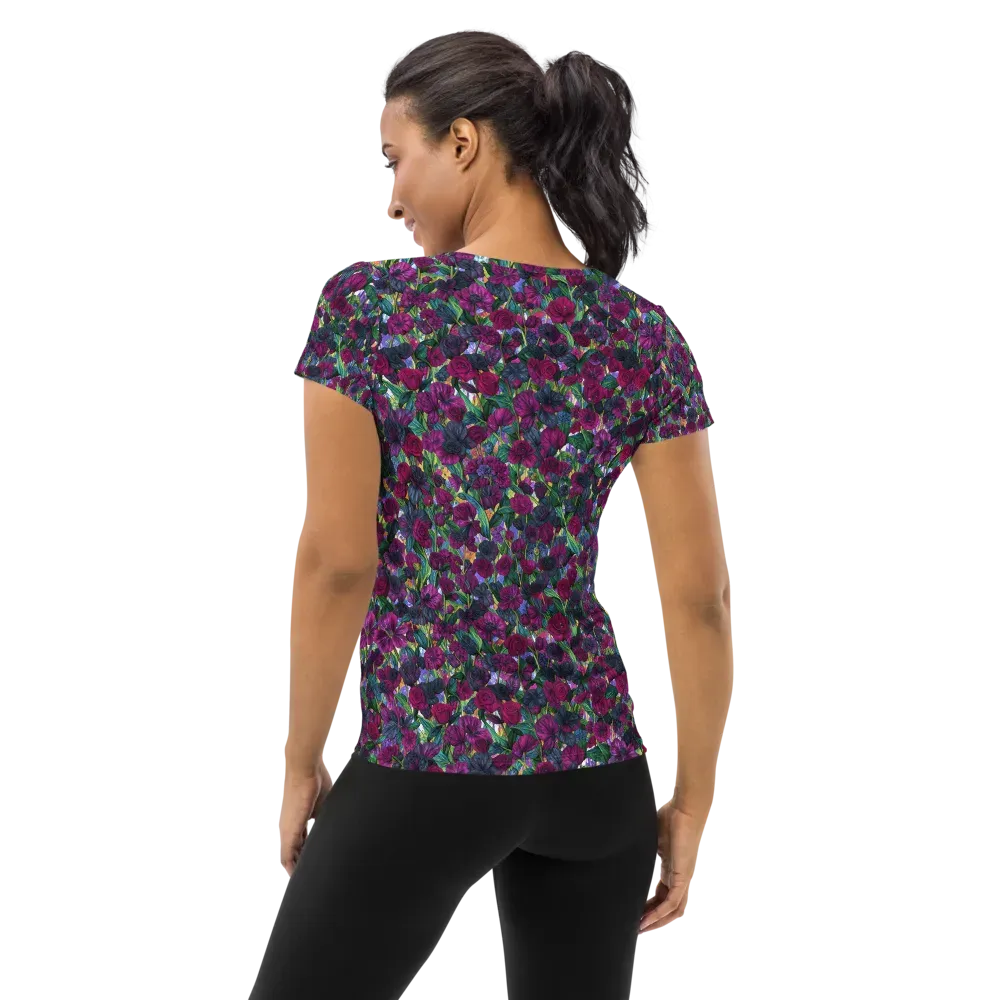 Midnight Floralia on Women's Athletic T-Shirt — Back