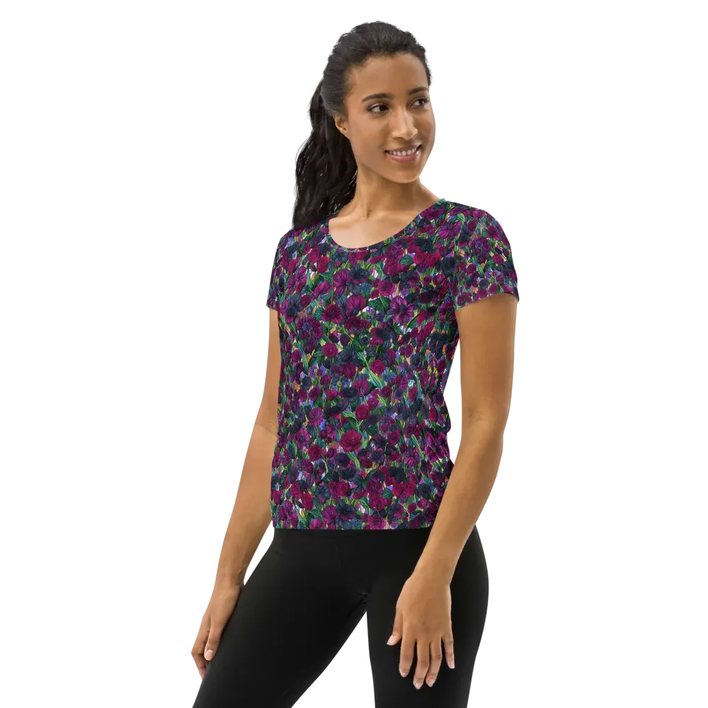 Midnight Floralia on Women's Athletic T-Shirt — Left
