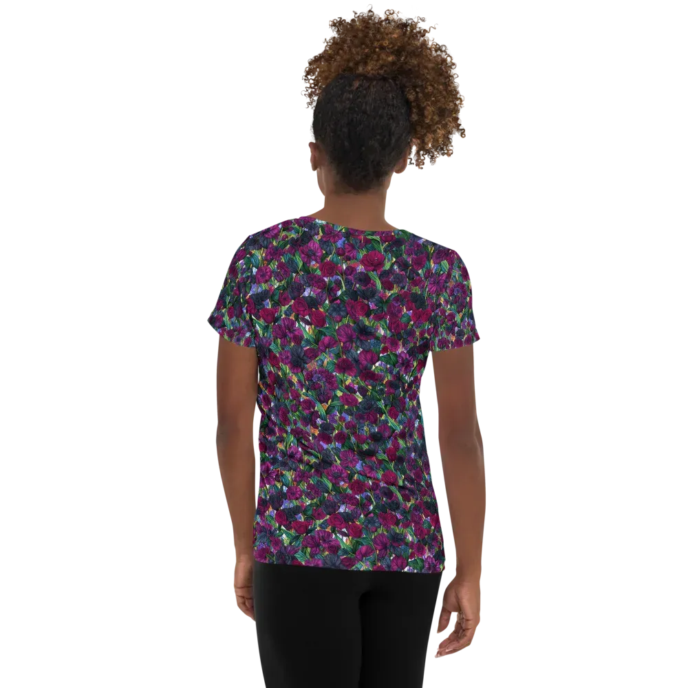 Midnight Floralia on Women's Athletic T-Shirt — Back