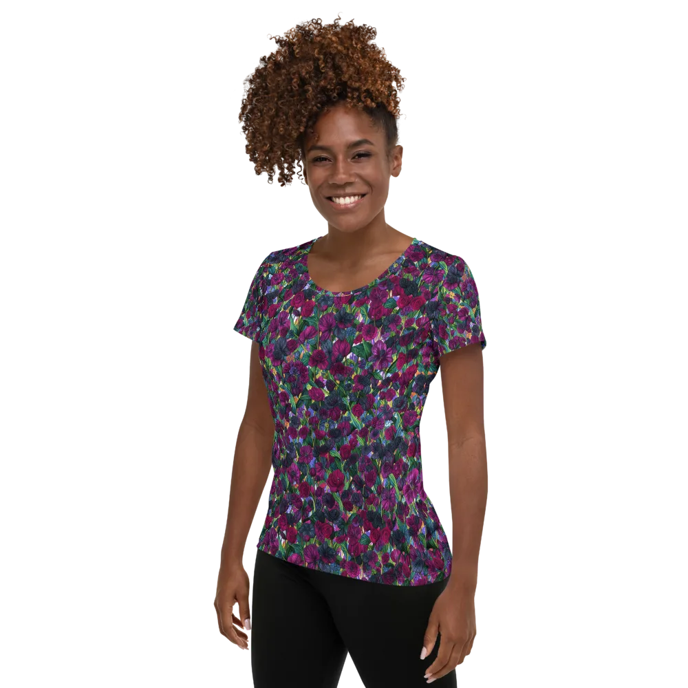 Midnight Floralia on Women's Athletic T-Shirt — Left