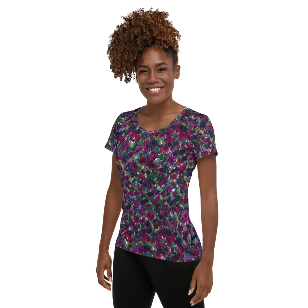 Midnight Floralia on Women's Athletic T-Shirt — Left