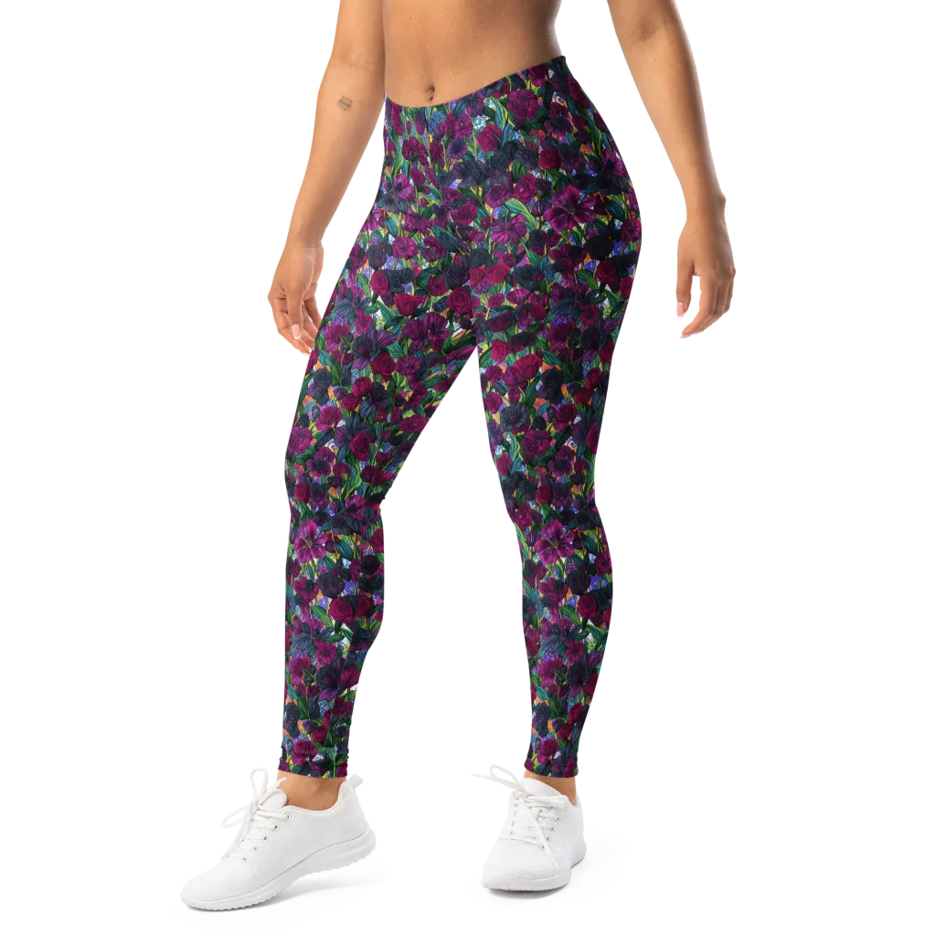 Midnight Floralia on Leggings — Left Front