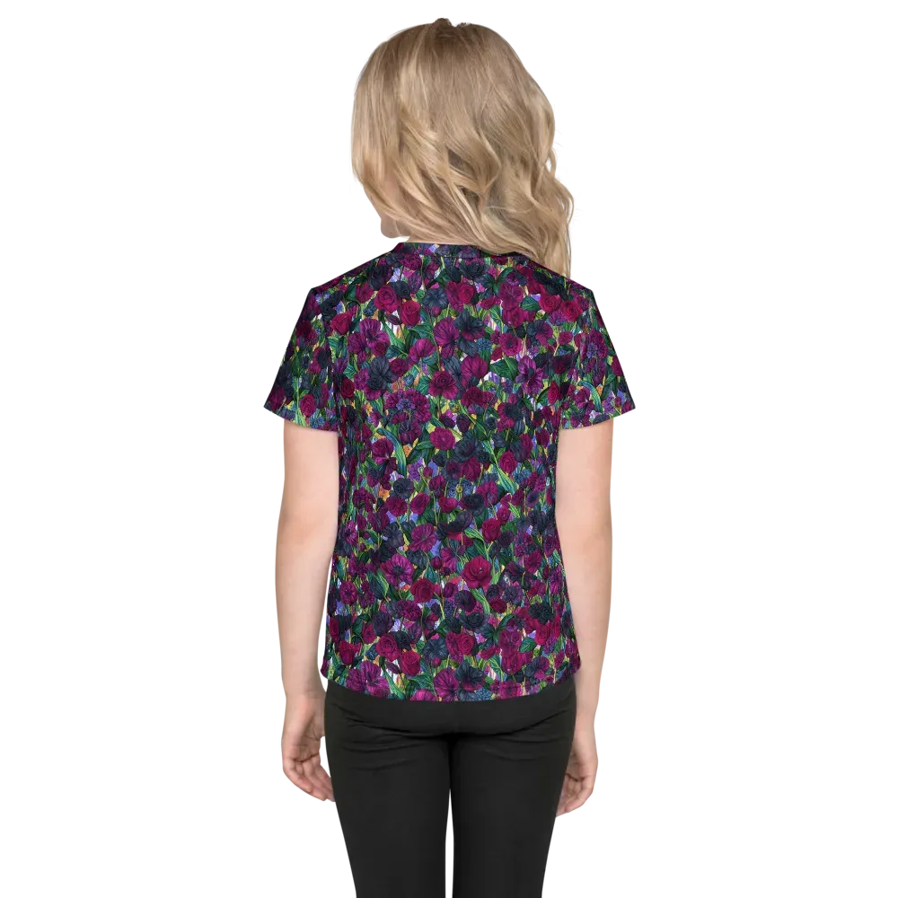Midnight Floralia on Kids Crew Neck T-Shirt — Back