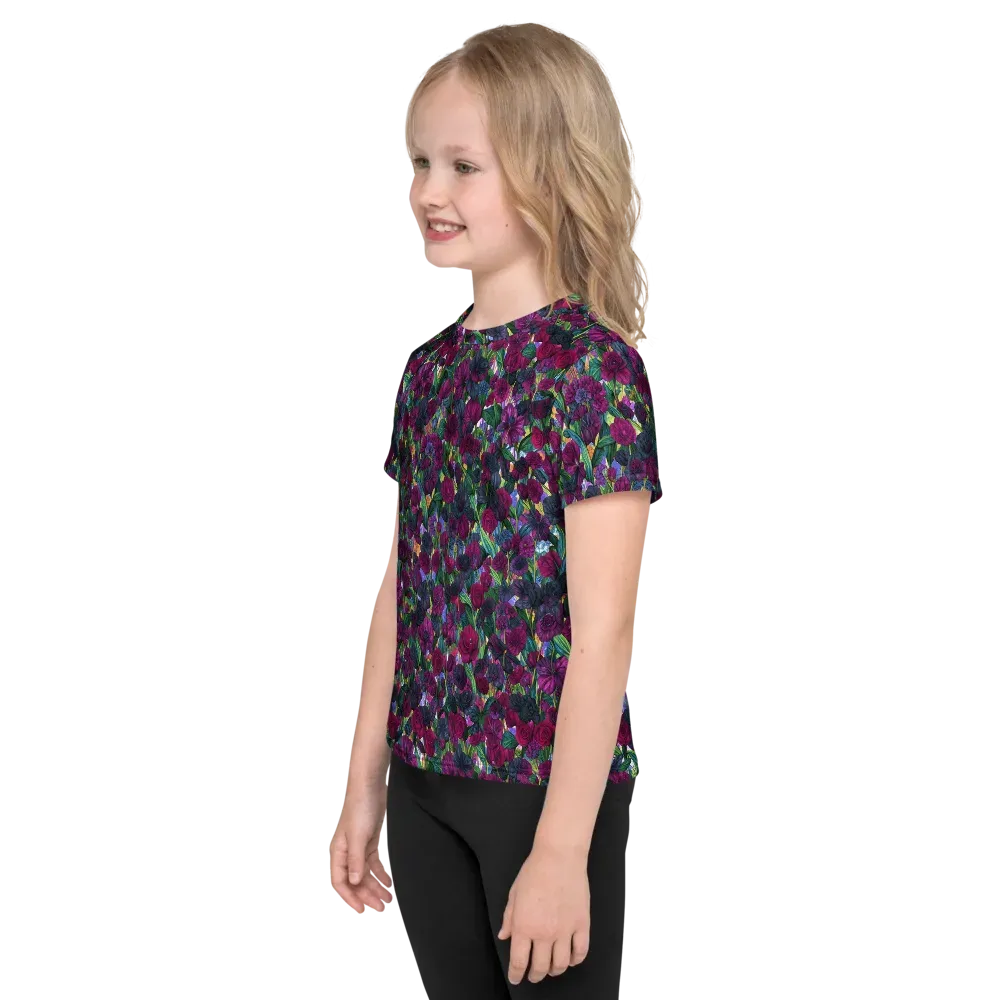 Midnight Floralia on Kids Crew Neck T-Shirt — Left