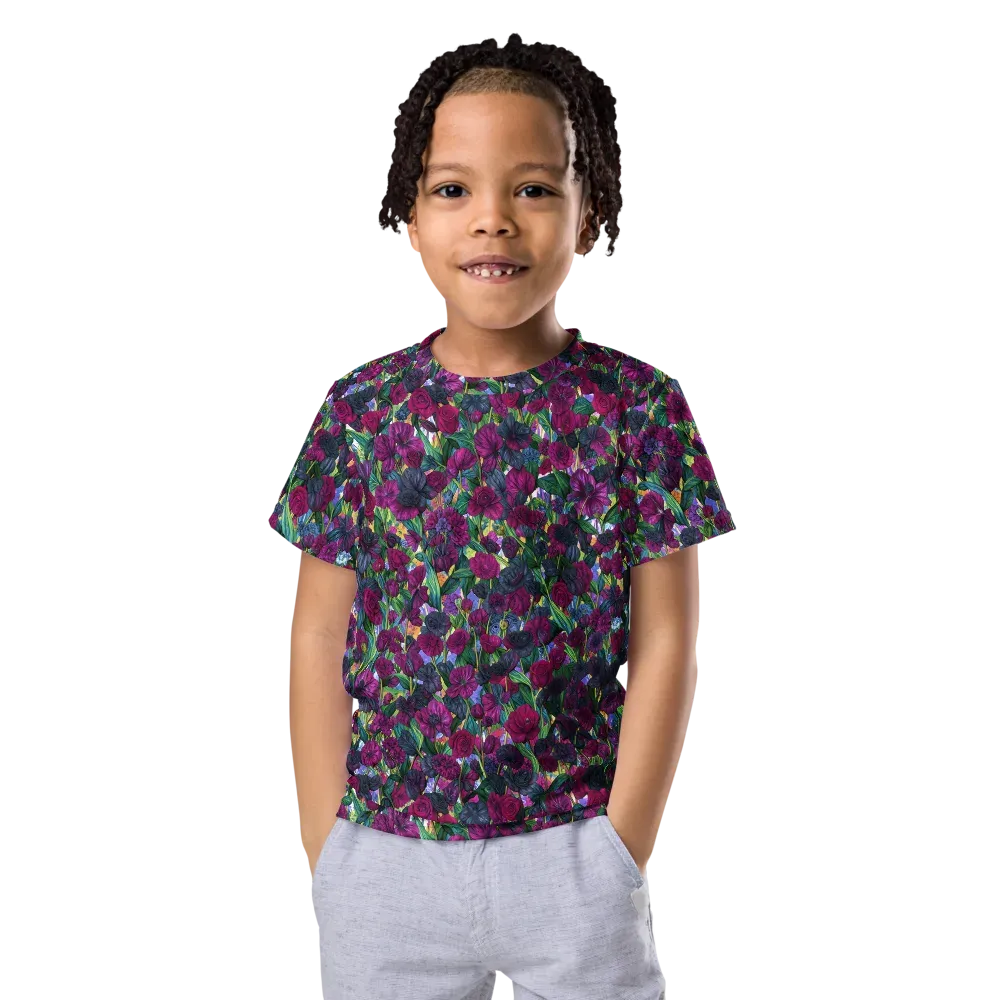 Midnight Floralia on Kids Crew Neck T-Shirt — Front