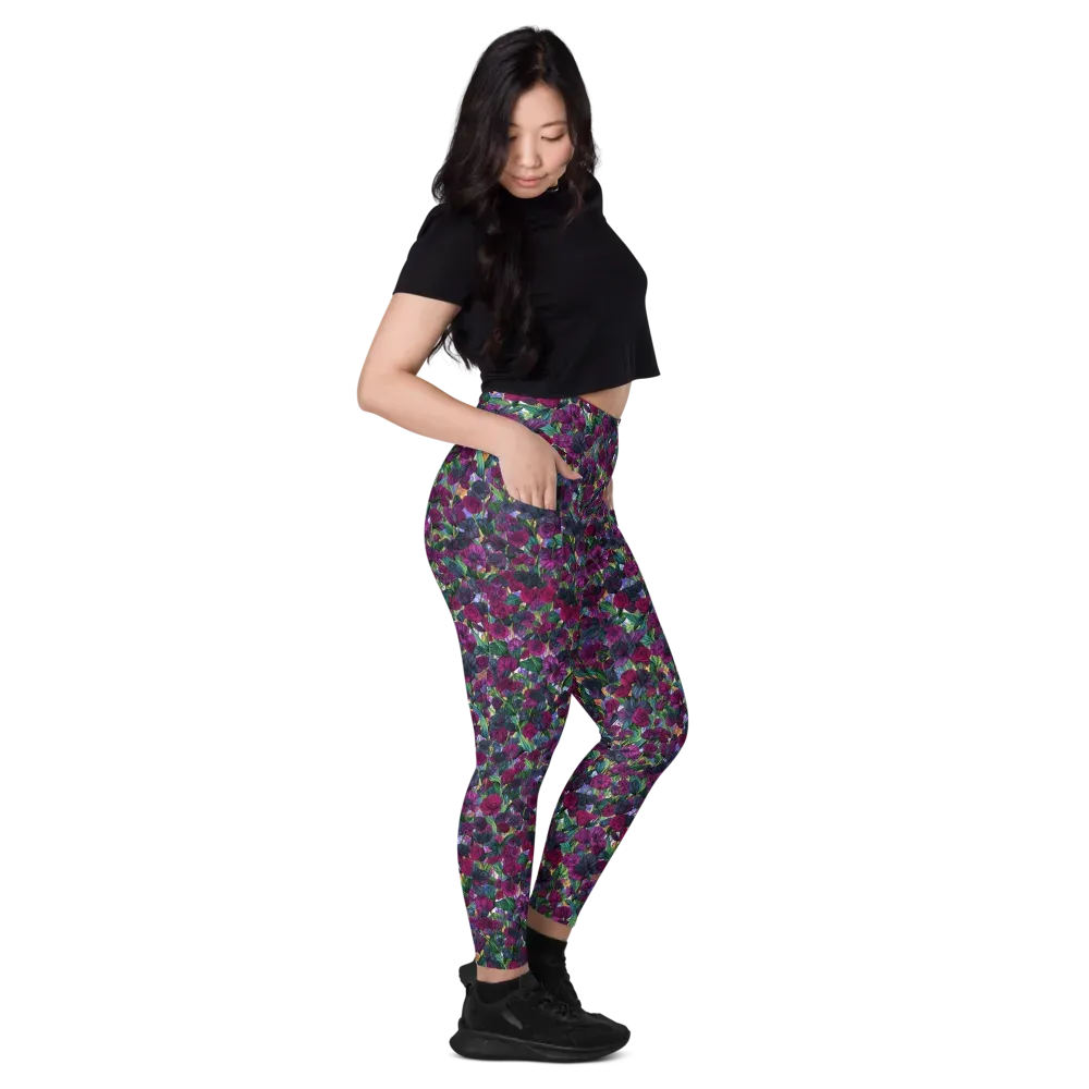Midnight Floralia on Leggings with Pockets — Right