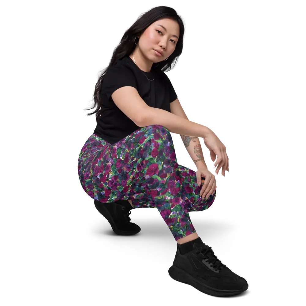 Midnight Floralia on Leggings with Pockets — Right Front