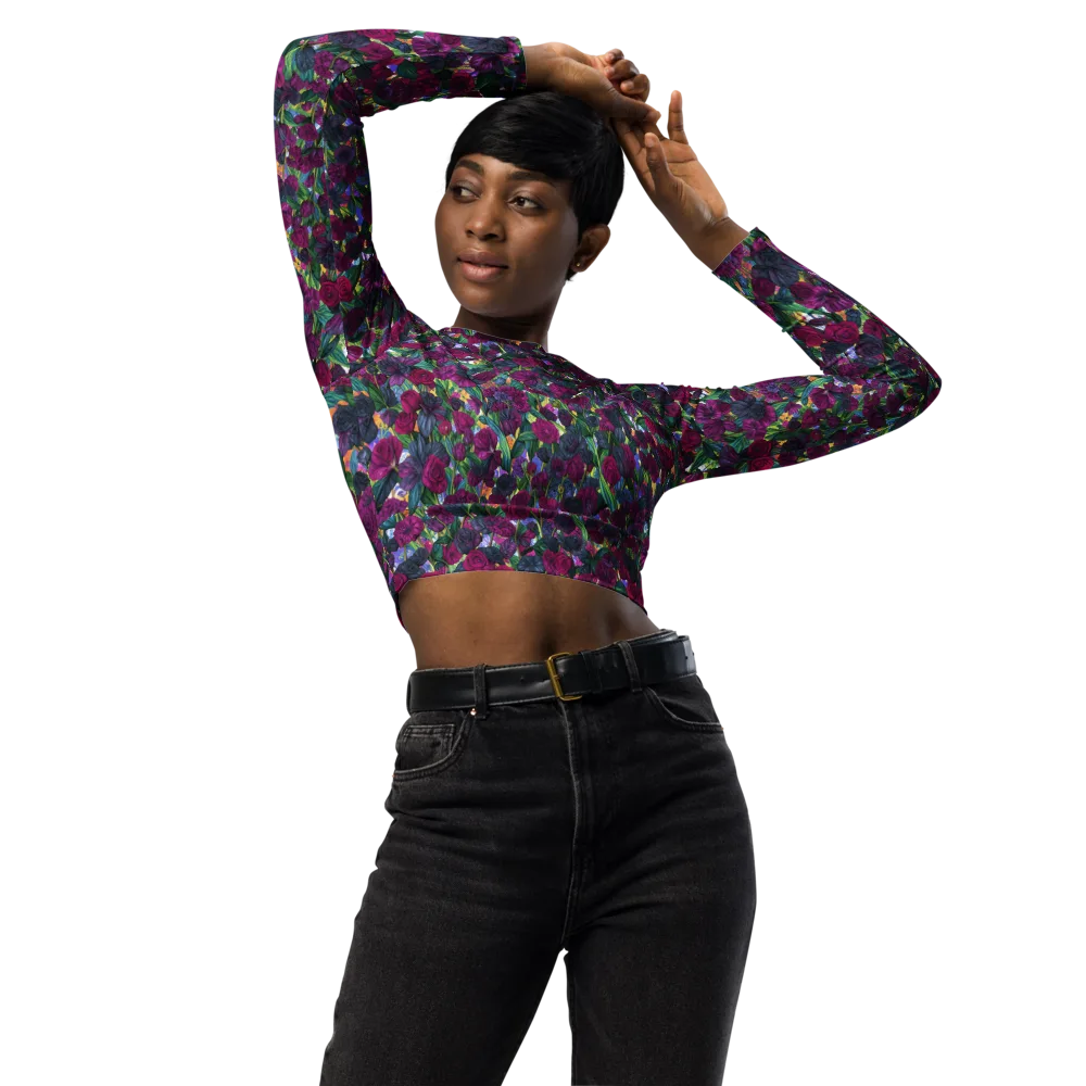 Midnight Floralia on Long Sleeve Crop Top — Front