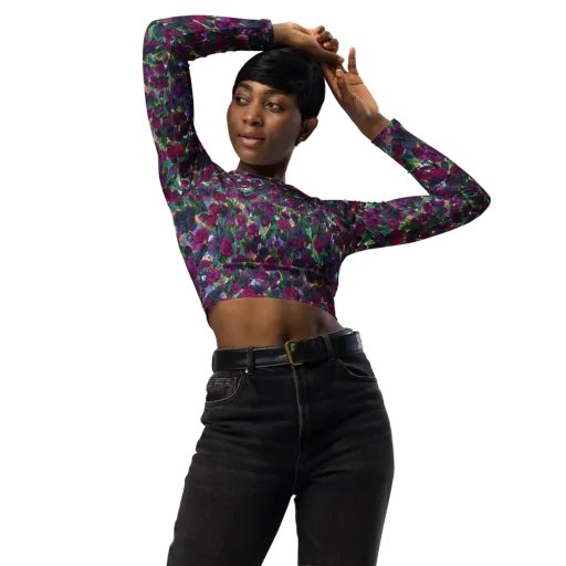 Midnight Floralia on a Long Sleeve Crop Top