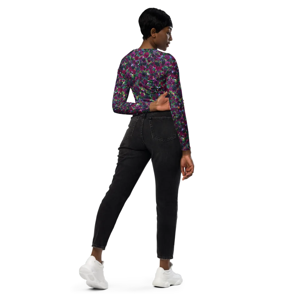 Midnight Floralia on Long Sleeve Crop Top — Right Back