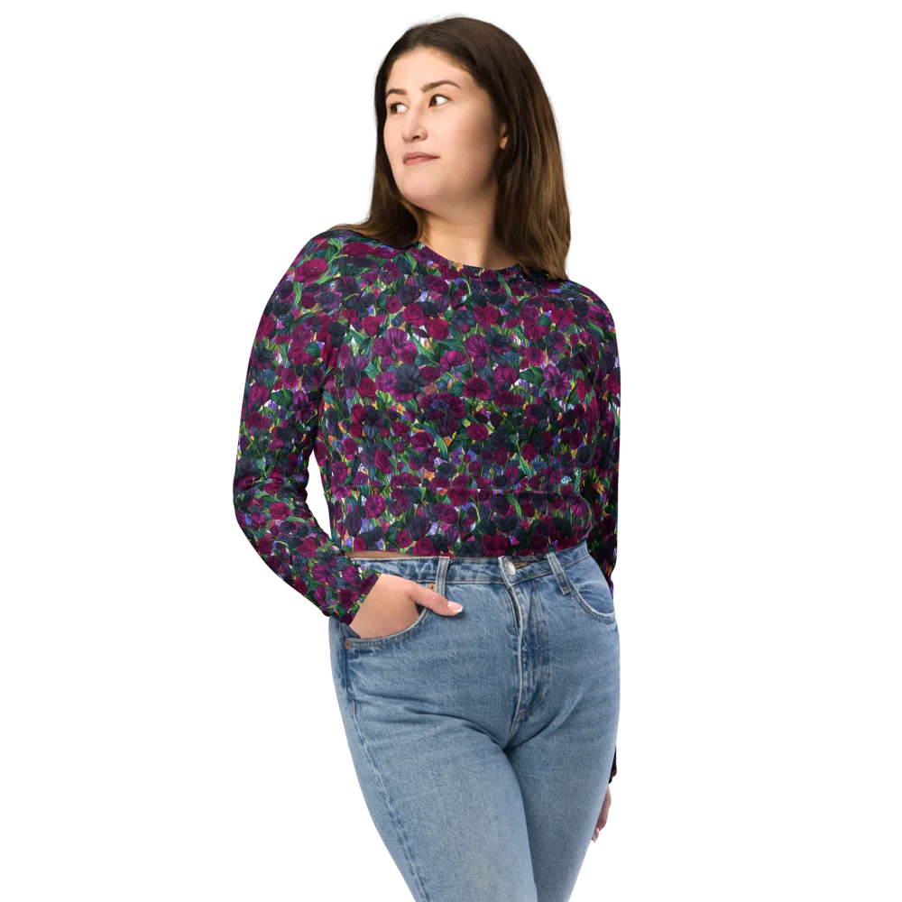 Midnight Floralia on Long Sleeve Crop Top — Front