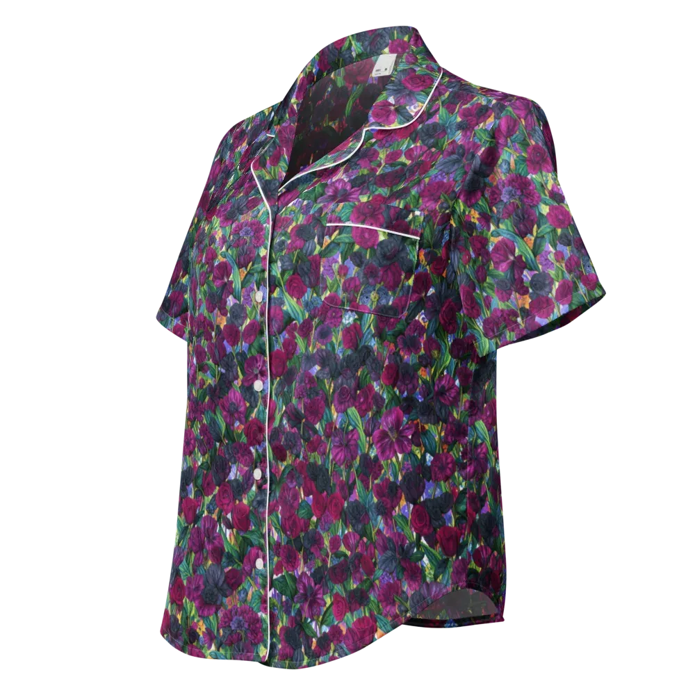 Midnight Floralia on Women's Short Sleeve Pajama Top — Left Front