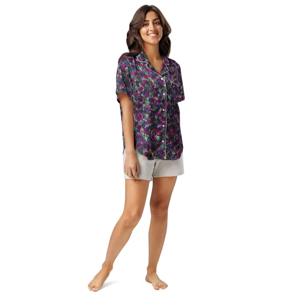 Midnight Floralia on Women's Short Sleeve Pajama Top — Front