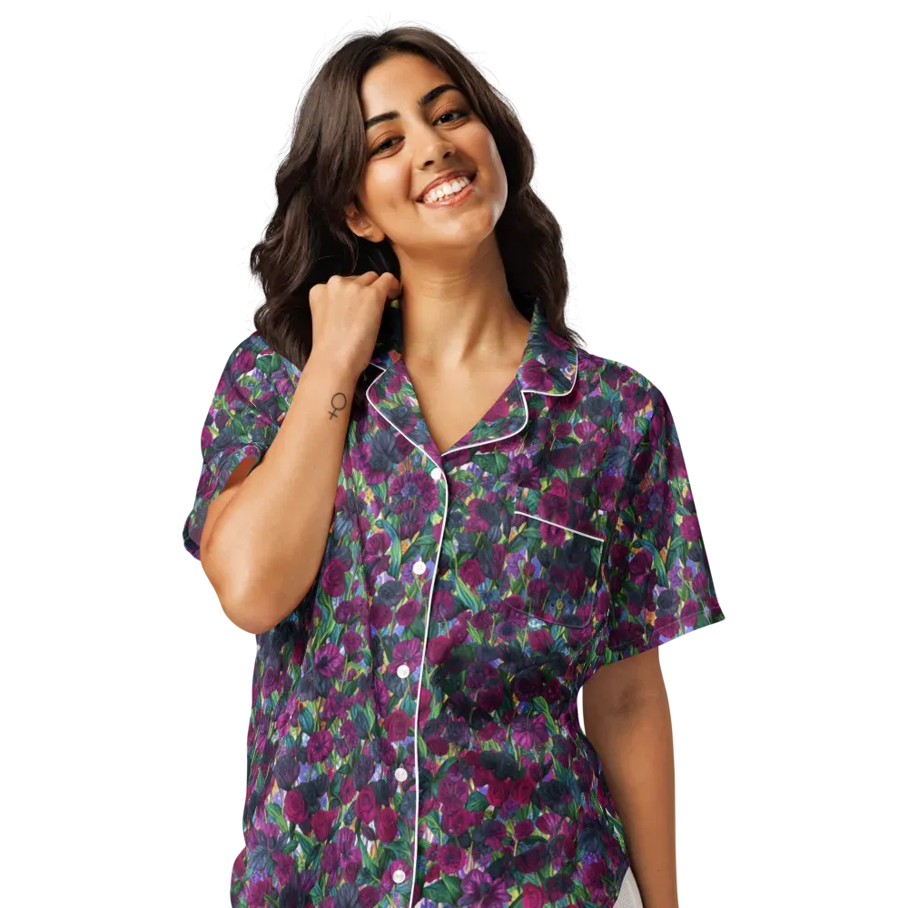 Midnight Floralia on Women's Short Sleeve Pajama Top — Front