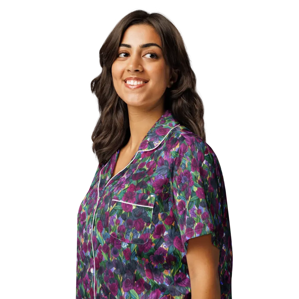 Midnight Floralia on Women's Short Sleeve Pajama Top — Left Front