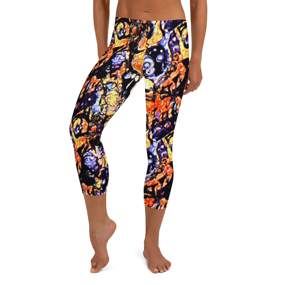 Inferno Bloom on Capri Leggings — Front