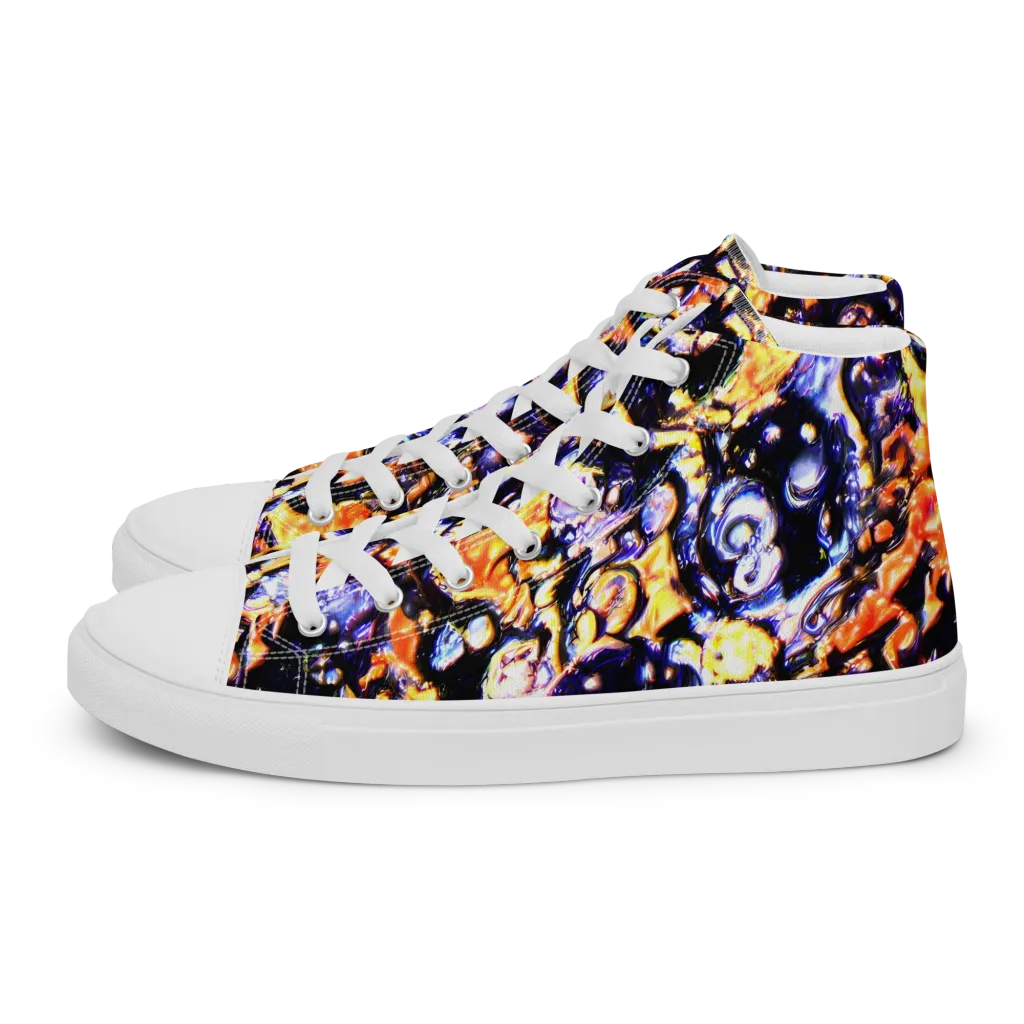 Inferno Bloom on Men's High Top Canvas Shoes — Left