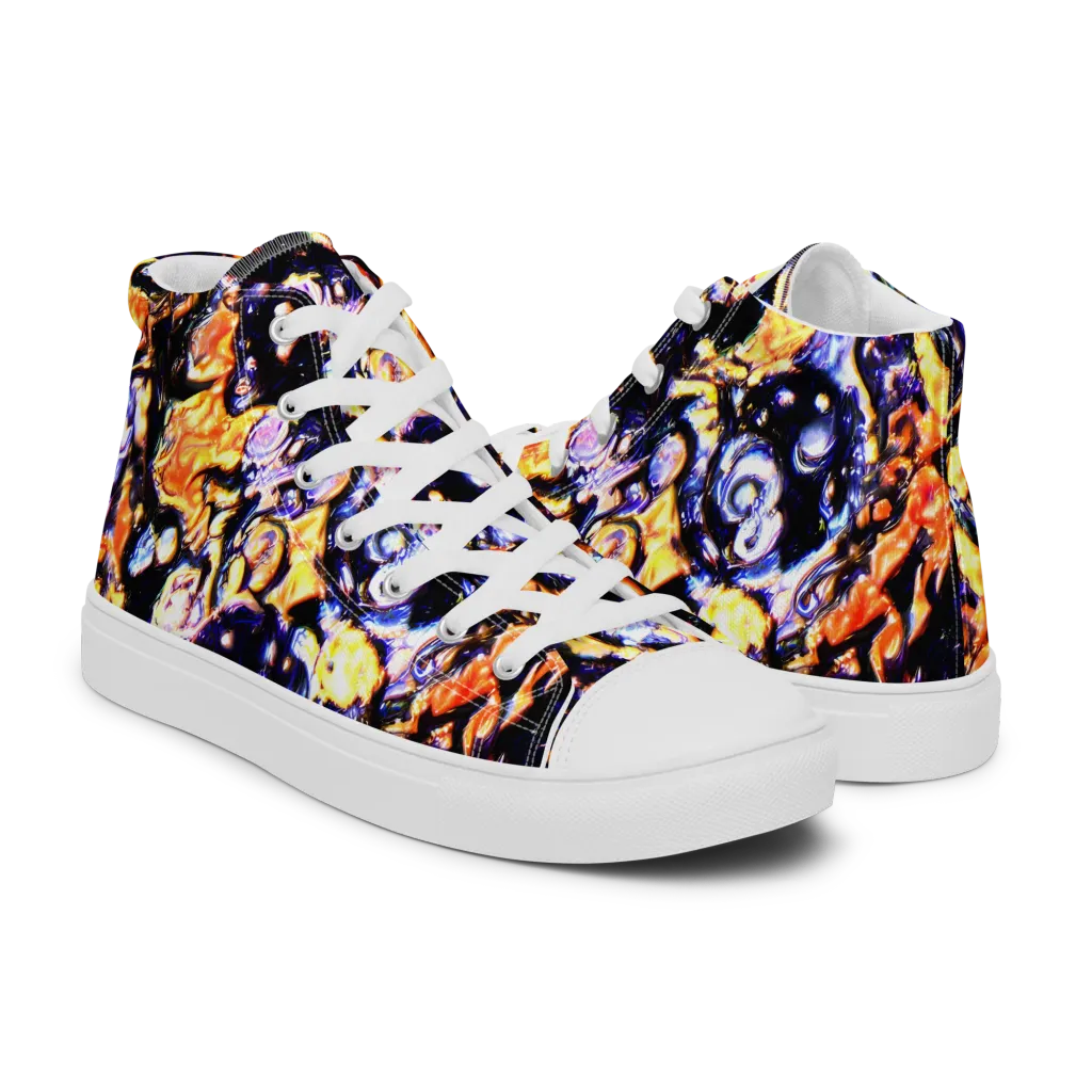 Inferno Bloom on Men's High Top Canvas Shoes — Right