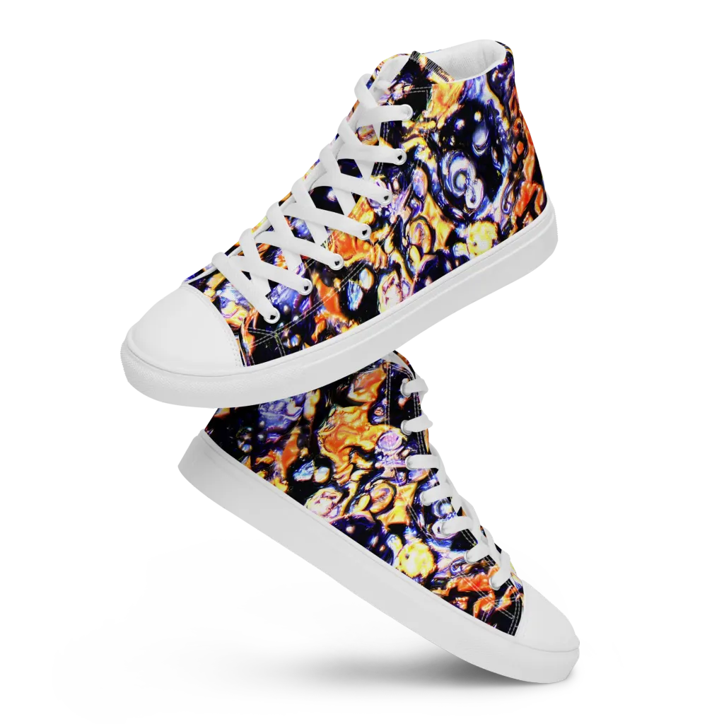 Inferno Bloom on Men's High Top Canvas Shoes — Front