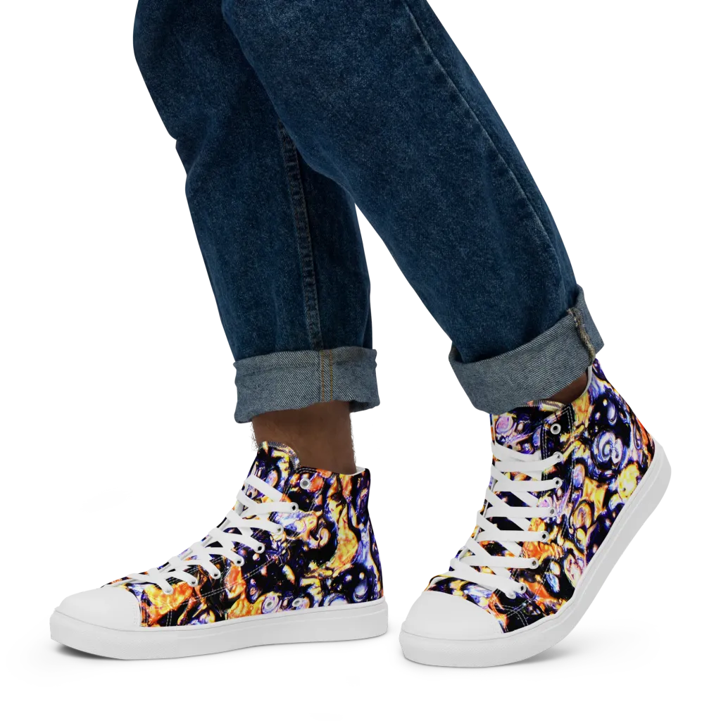 Inferno Bloom on Men's High Top Canvas Shoes — Left