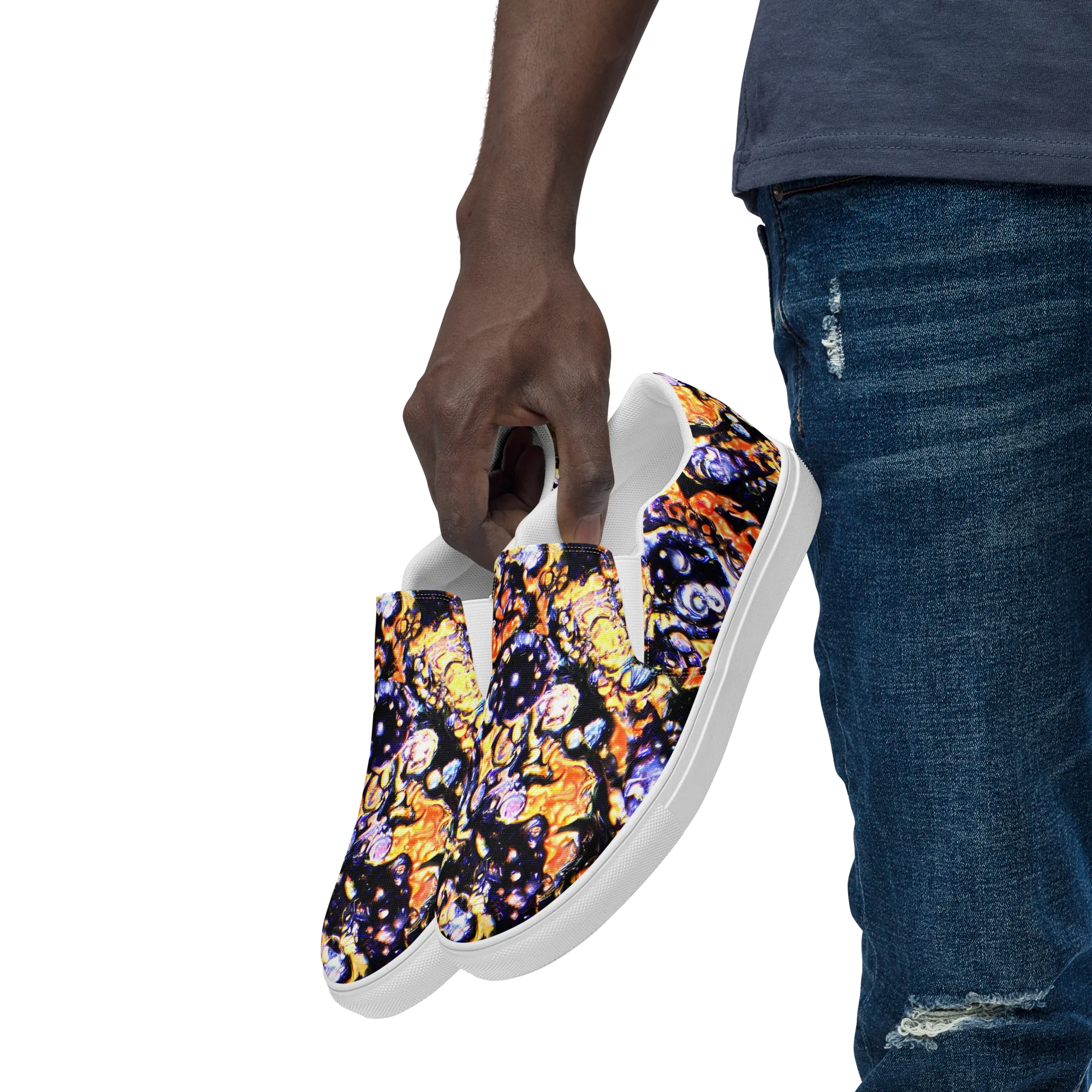 Inferno Bloom on Men's Slip-On Canvas Shoes — Left Front