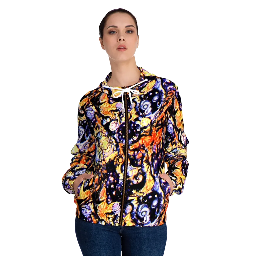 Inferno Bloom on Women's Full-Zip Hoodie — Front On Person