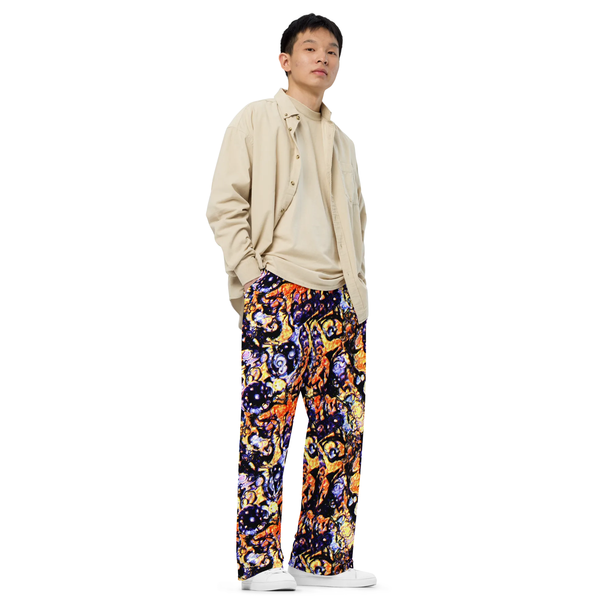 Inferno Bloom on Wide-Leg Pants — Right Front