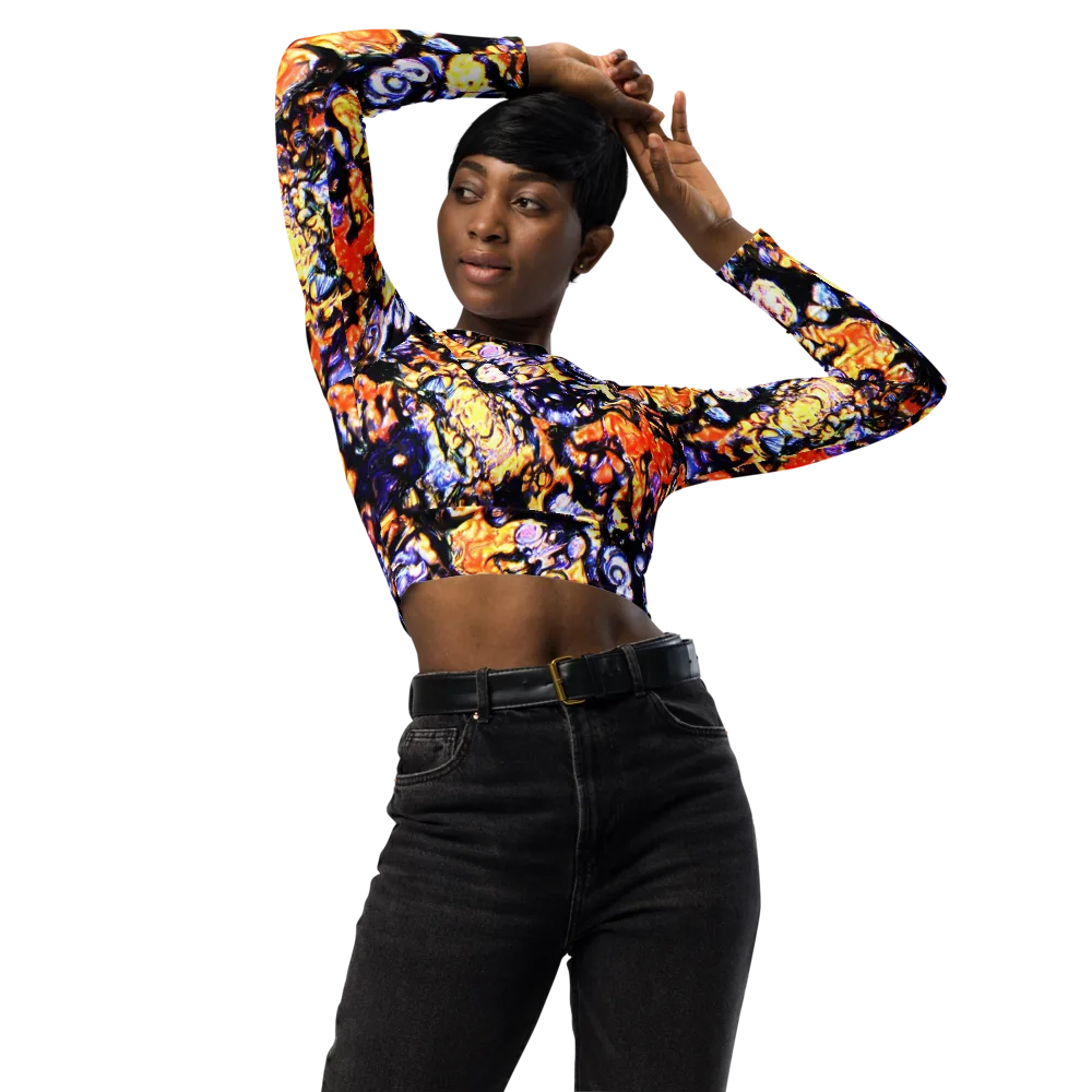 Inferno Bloom on Long Sleeve Crop Top — Front
