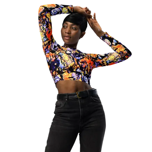 Inferno Bloom on a Long Sleeve Crop Top