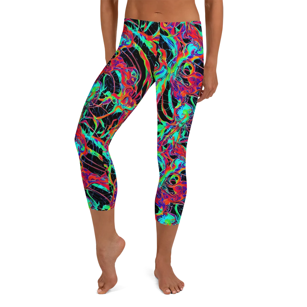Fluorescent Rapture on Capri Leggings — Front