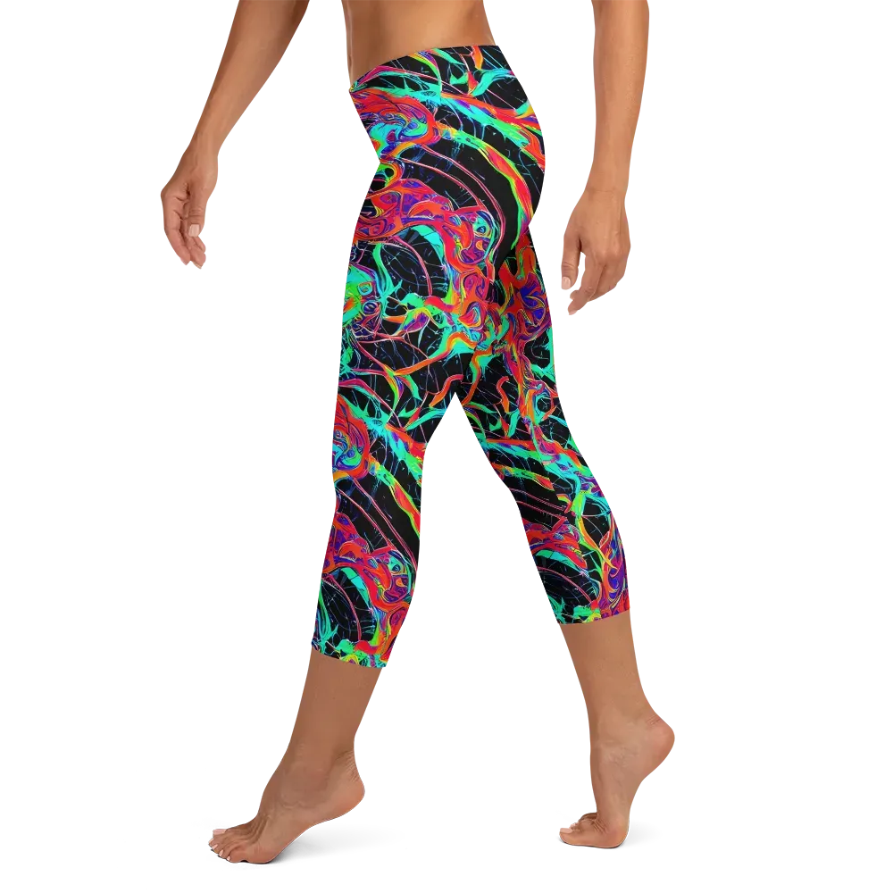 Fluorescent Rapture on Capri Leggings — Left