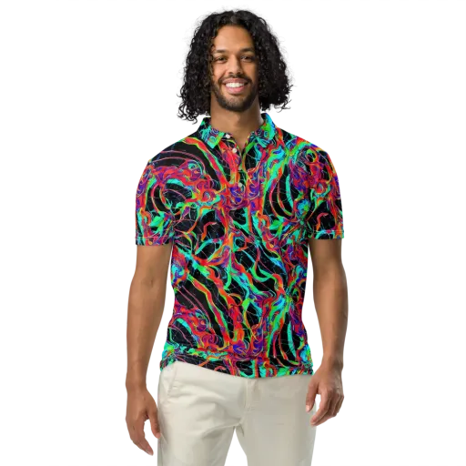 Fluorescent Rapture on a Men's Slim Fit Polo Shirt