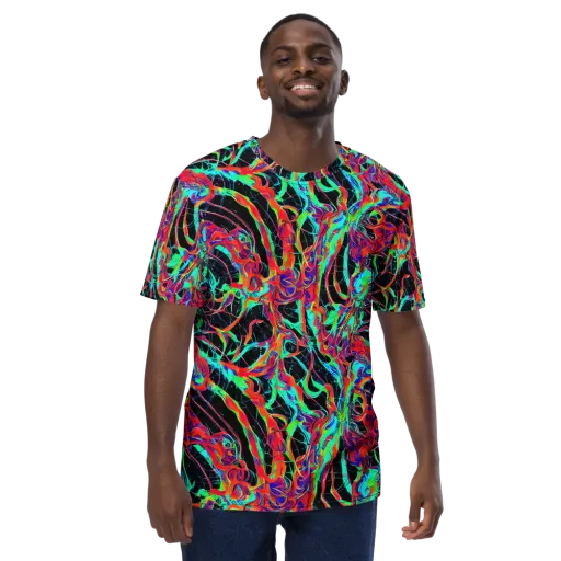 Fluorescent Rapture on a Men's Crew Neck T-Shirt
