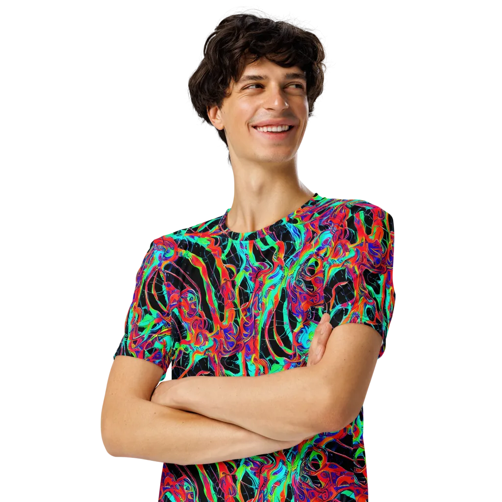 Fluorescent Rapture on Men's Crew Neck T-Shirt — Left Front