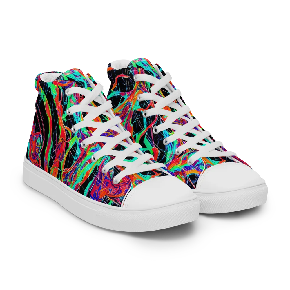 Fluorescent Rapture on Men's High Top Canvas Shoes — Right Front